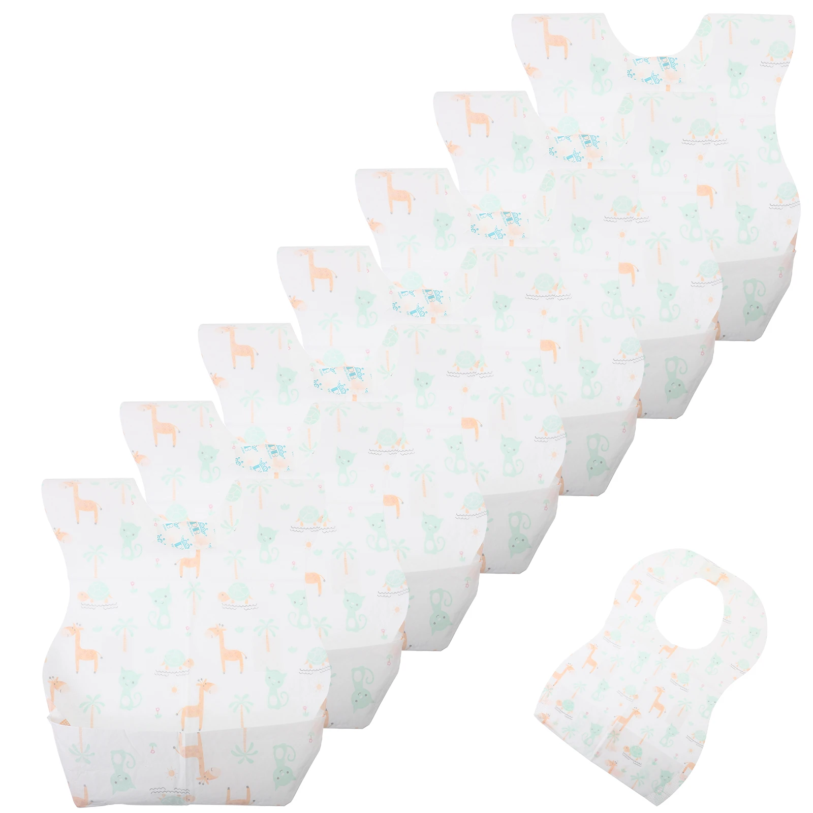 일회용 아기 턱받이 20개입, 유아용 이유식 턱받이, 치아발육기, 가볍고 휴대 가능한 동물 무늬