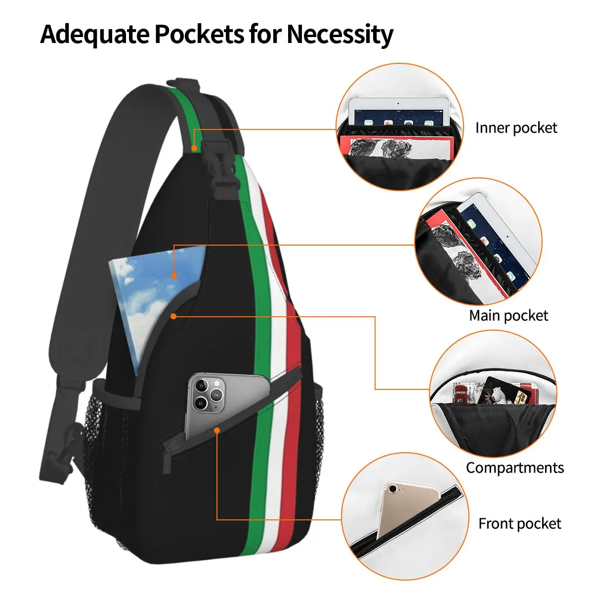 Bolso de hombro Unisex con bandera italiana minimalista, bolsa cruzada al pecho con bolsillos, paquete de viaje, bandolera deportiva para adolescentes