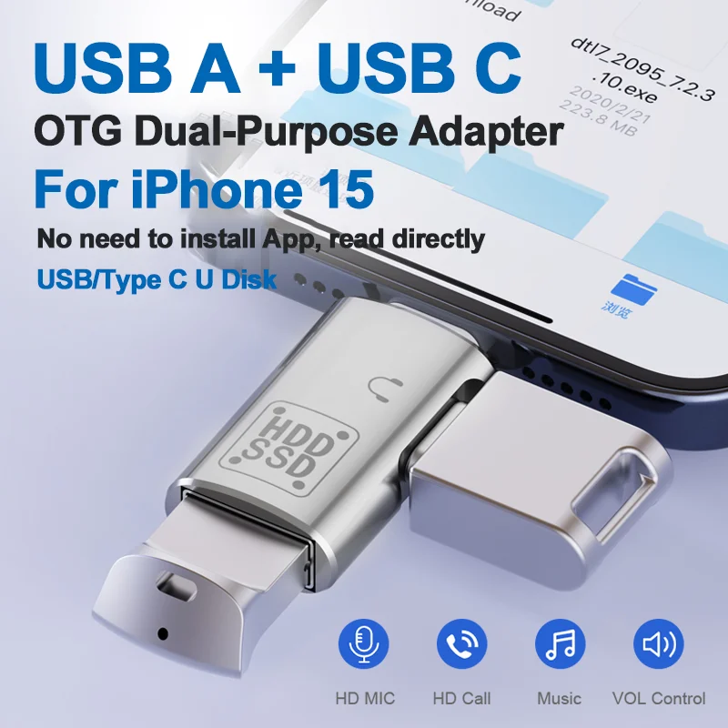 OTG Adapter Type C to USB3.1 interface 3 in 1 Mobile Phone U Disk Headphone Converter For iPhone 15 Pro Max Macbook Fast Charge