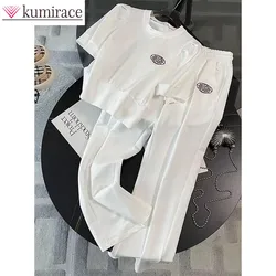2025 Fashion Leisure Sports Set Summer New Style Aging Reduction Short Sleeve Wide Leg Pants Two Piece Set Pant Sets Short Se