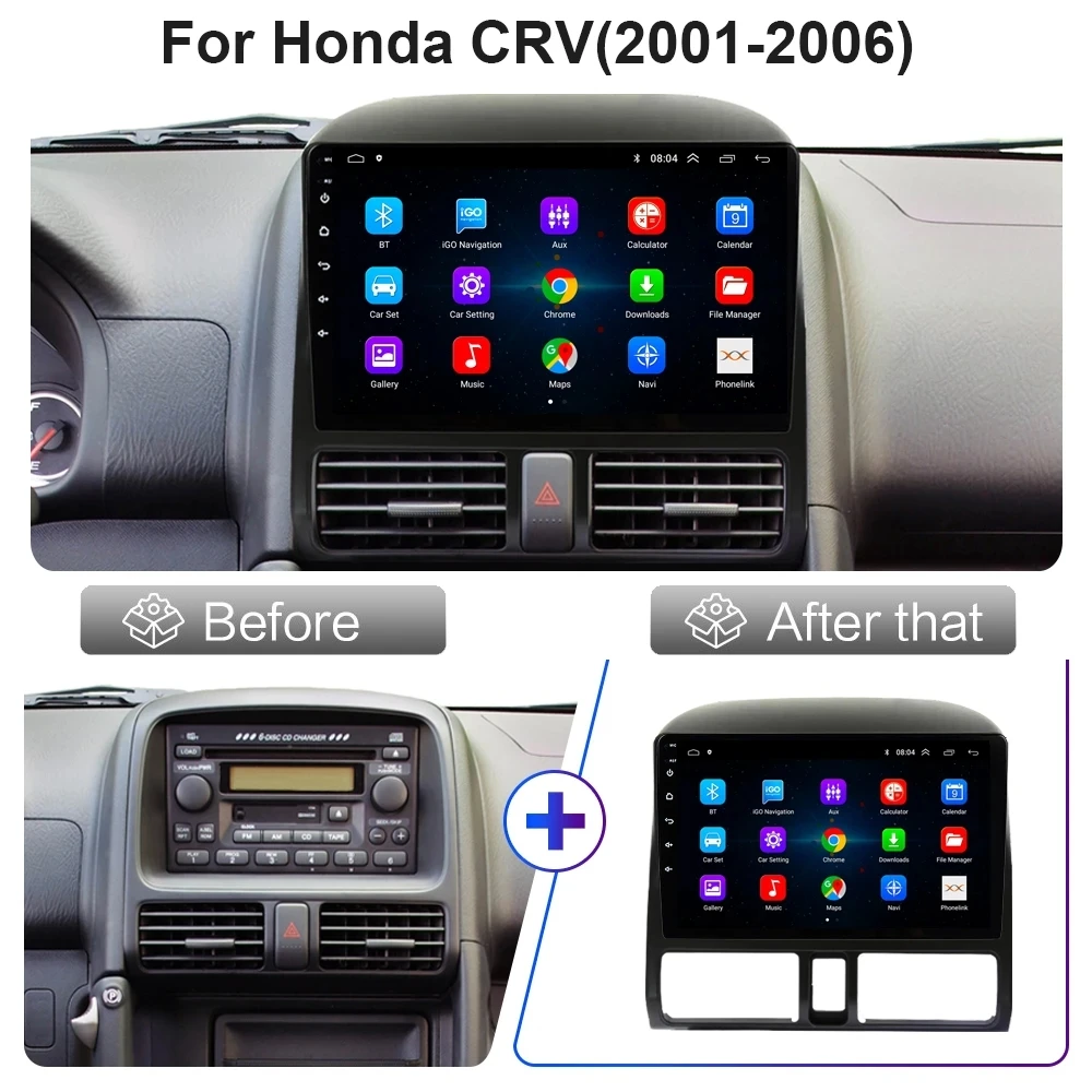 Android auto per Honda CRV(2001-2006) Subwoofer Bluetooth Autoradio Car Play Wireless 10Core 4G GPS WIFI Radio Car Stereo