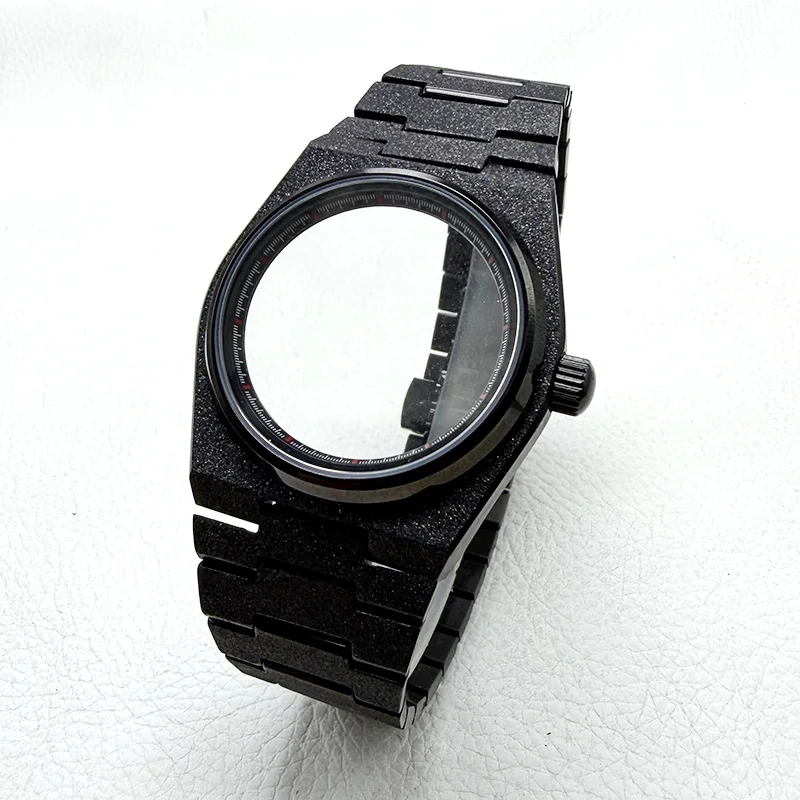 Classical 40mm Grit Nail Sand Effect Black 316L Stainless Steel Watch Case and Watchband Sets Fit NH34 NH35 NH36 NH38 Movement