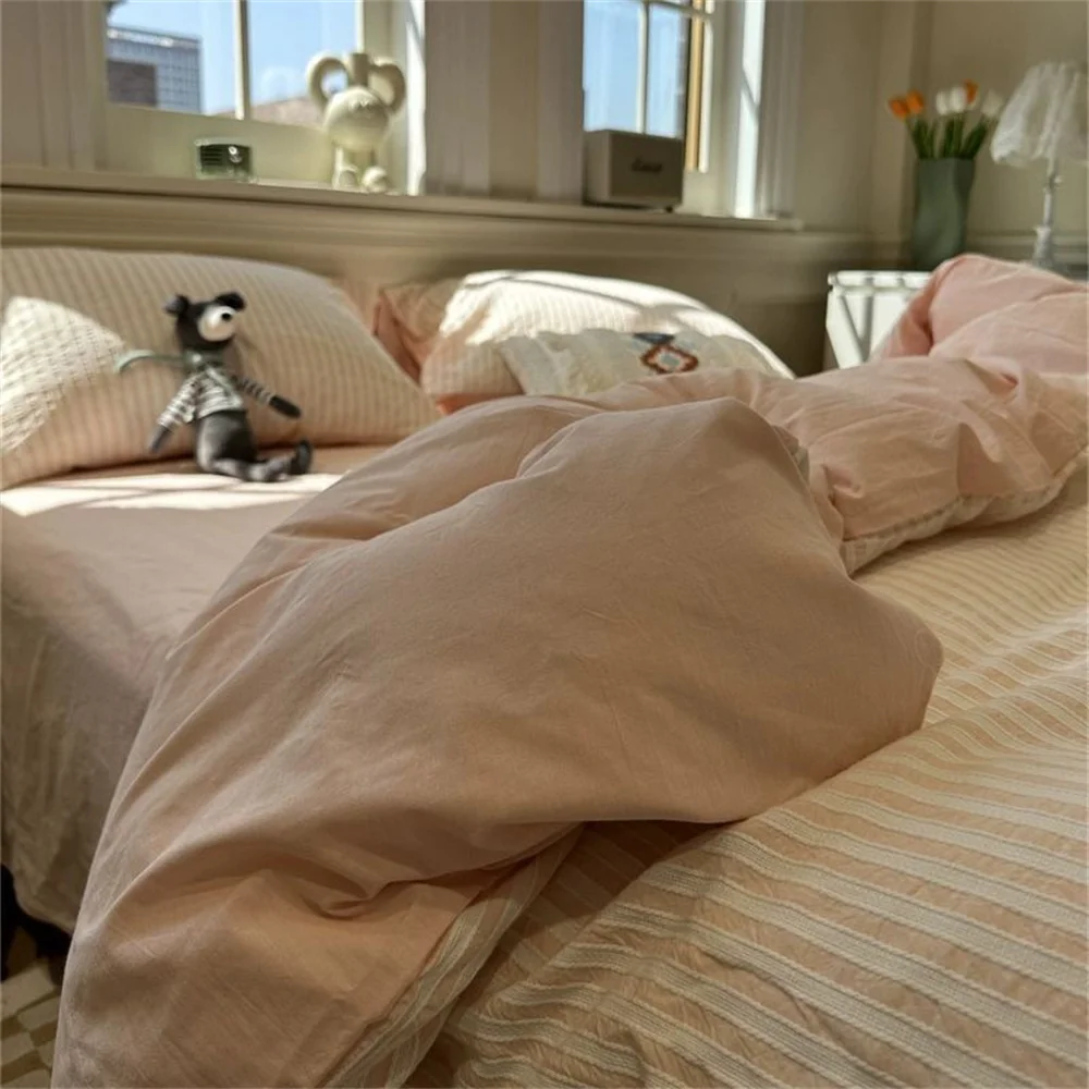 Ins Nordic Bettbezug-Set, Steppdecken-Set, minimalistischer Stil, grauer Streifen, Bett-Set bestehend aus vier Teilen, Luxus-Bettwäsche-Set für Zuhause, Bettwäsche – Detail 7