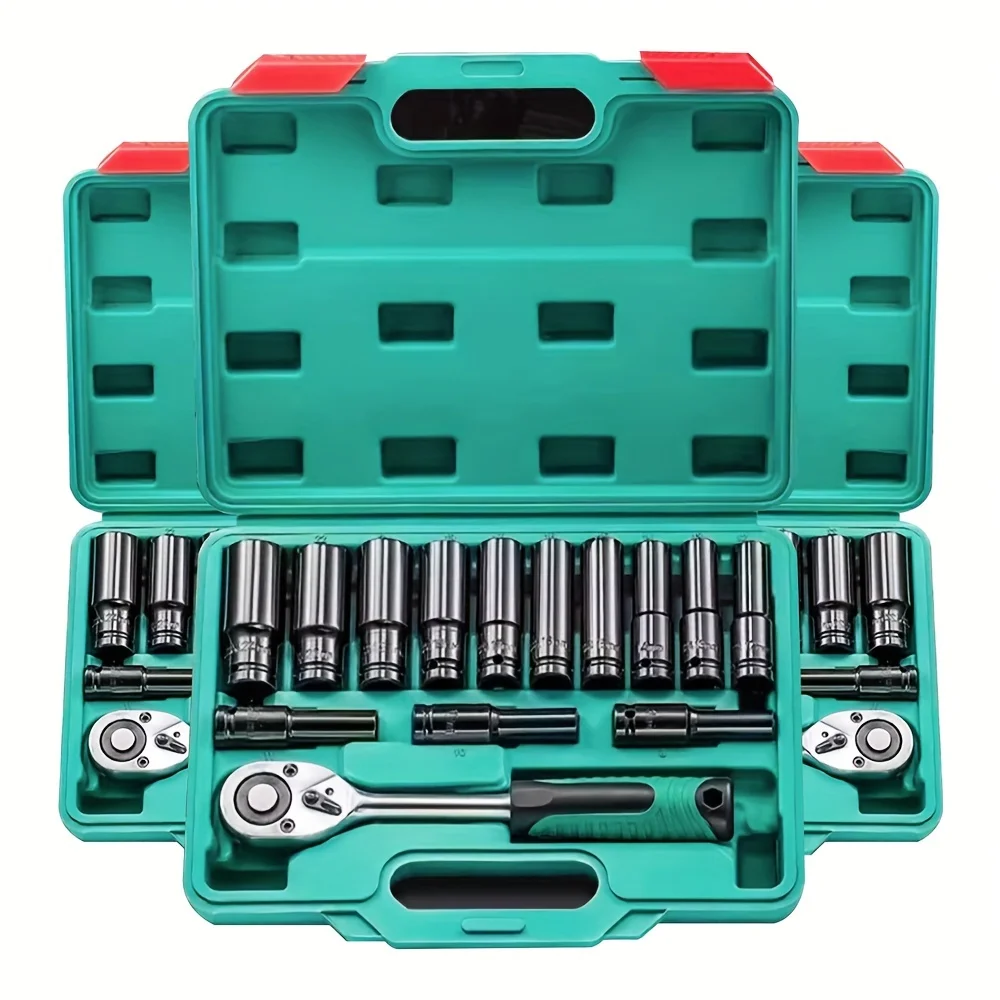 

1/2" Drive Impact Socket Set, 14-Piece Socket Set Standard Metric Sizes (5/16-Inch to 3/4-Inch and 8-24 mm) Ratchet Handle