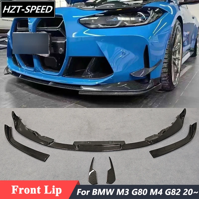 3D Style Carbon Fiber Material Front Bumper Lip Trim With Aprons Air Vents For BMW M3 G80 M4 G82 G83 Tuning 2021 Up