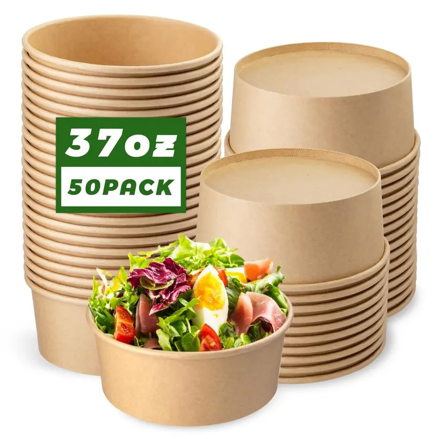 

Набор из 37 унций круглых одноразовых контейнеров из крафт-бумаги с крышками для диетических салатов, мороженого, йогурта, закусок для вечеринок