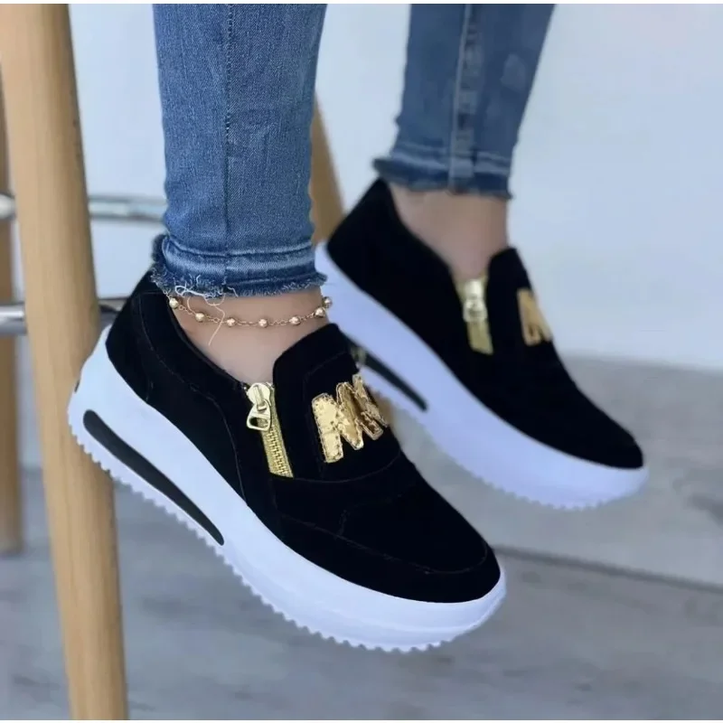 2024 Women Casual Sneakers M Printed Side Zipper Platform Plus Size Vulcanized Shoes Zapatillas Mujer Sapato Plataforma Feminino