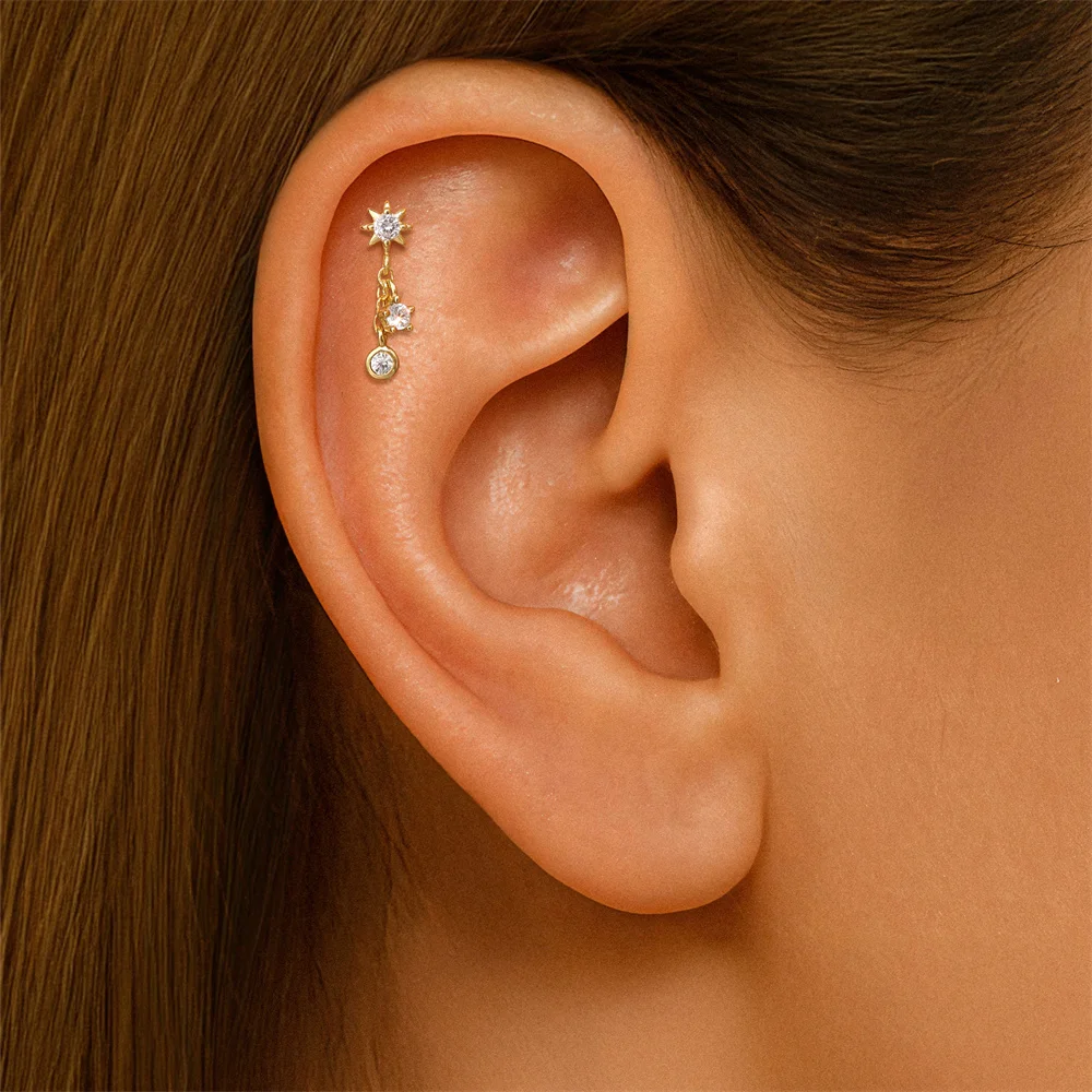 AIDE 925 Sterling Silver Eight-pointed Star Inlaid For Water Drop Earrings Piercing Women Fine Jewelry Gift Hoops Drop Earring