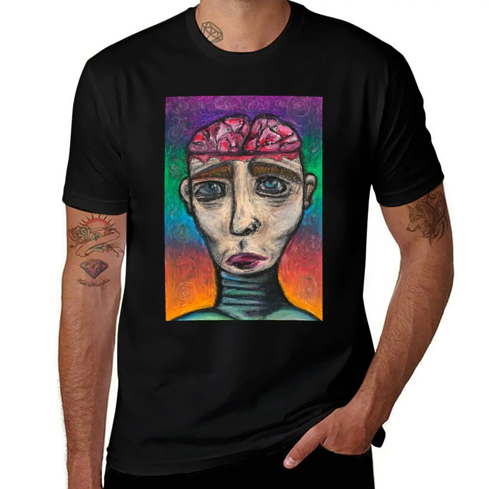 

Футболка с пастельным рисунком Open Minded Oil, футболки с аниме для мужчин, футболки для мужчин, белая футболка