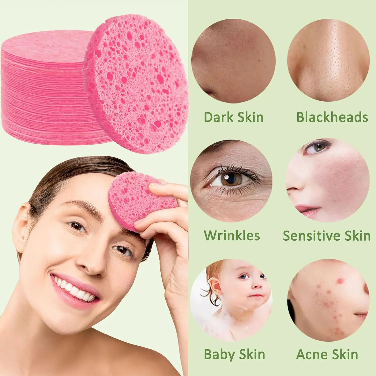 50-1000PCS Compress Face Wash Puff Natural Wood Pulp Sponge Face Wash Puff Foaming Face Puff Cosmetic Puff Face Cleansing Sponge