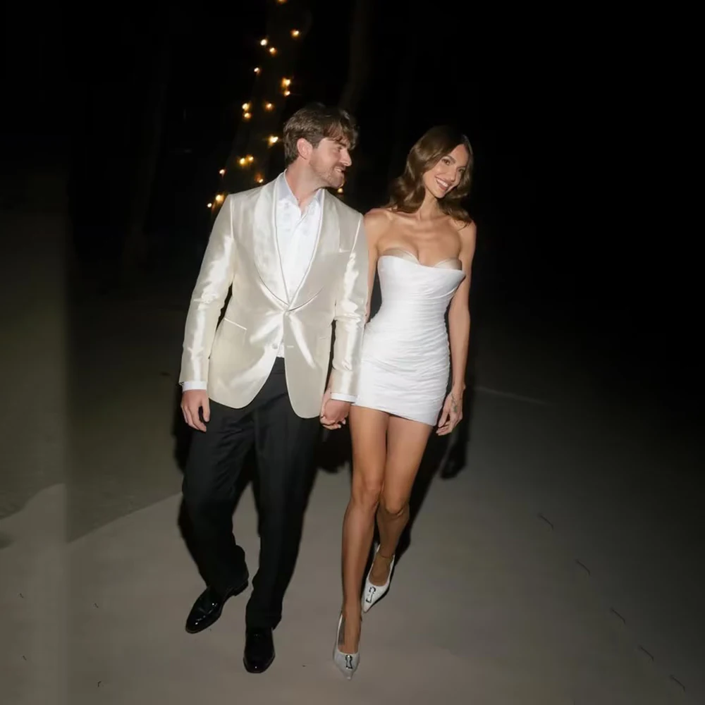 

Verngo Simple Satin Mini Civil Wedding Dress Sweetheart A Line Short After Party Gown Mini Pleated White Bride Dress Customized