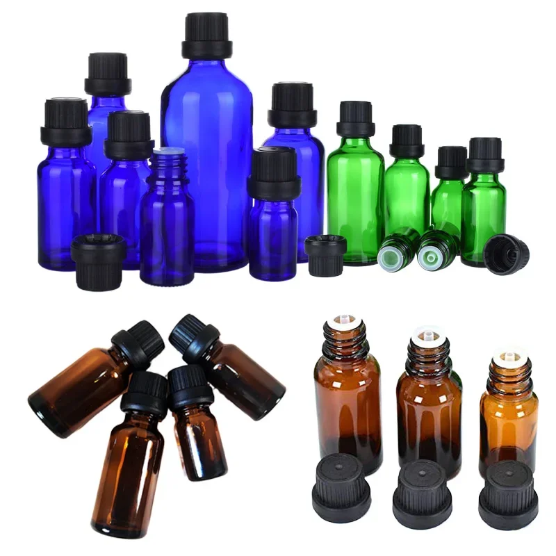 

10Pcs 5ml-100ml Empty Mini Glass Essential Oil Bottles w/ Orifice Reducer Dropper Tips For Cosmetic Sample Perfume Aromatherapy