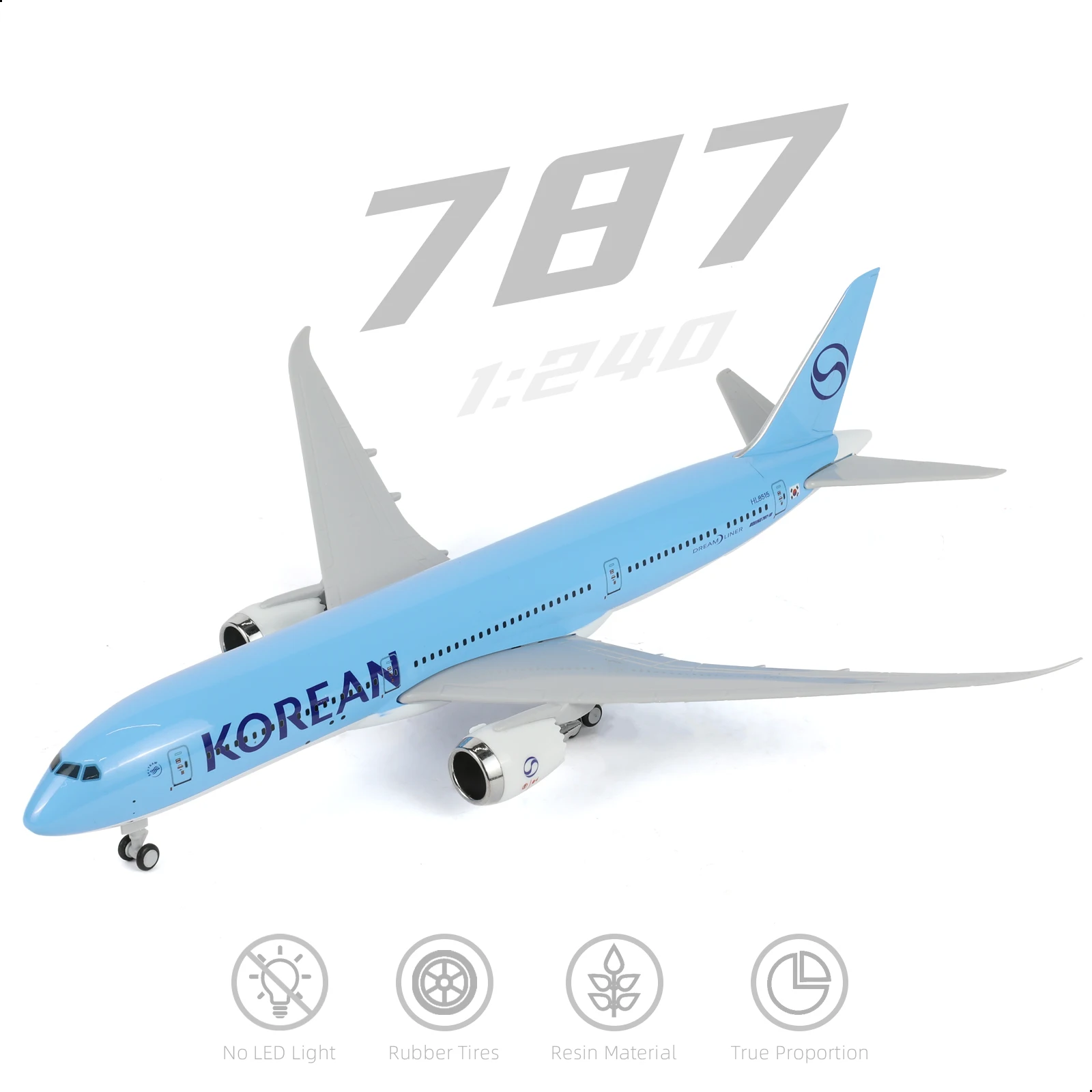 1:240 Boeing 787 Aircraft Model Korean Stand & Wheel Collectible Display Decor Aviation Enthusiast Men Christmas Birthday Gift