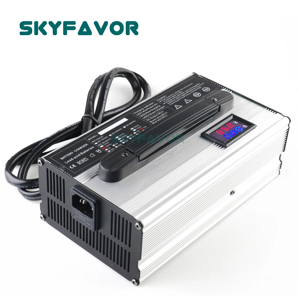 Custom 48V lithium battery charger 48V 15A led display smart automatic 12S 50.4V or 13S 54.6V lithium li ion battery chargers