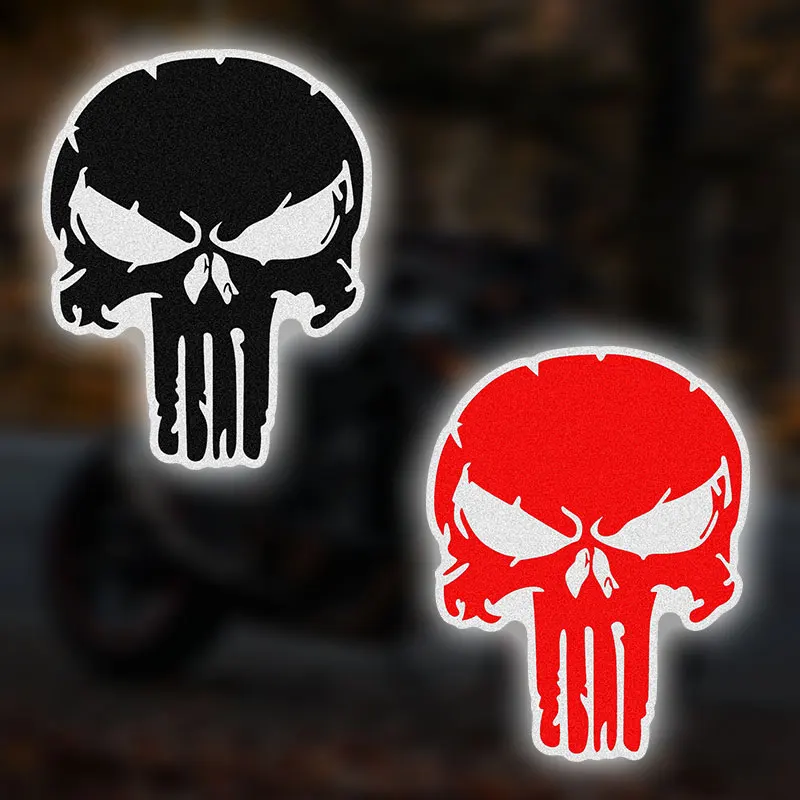 1PC Red and Black Skull Reflective Motorcycle Stickers Waterproof for Motorbike Fuel Tank Helmet Box Electric Scooter Decals