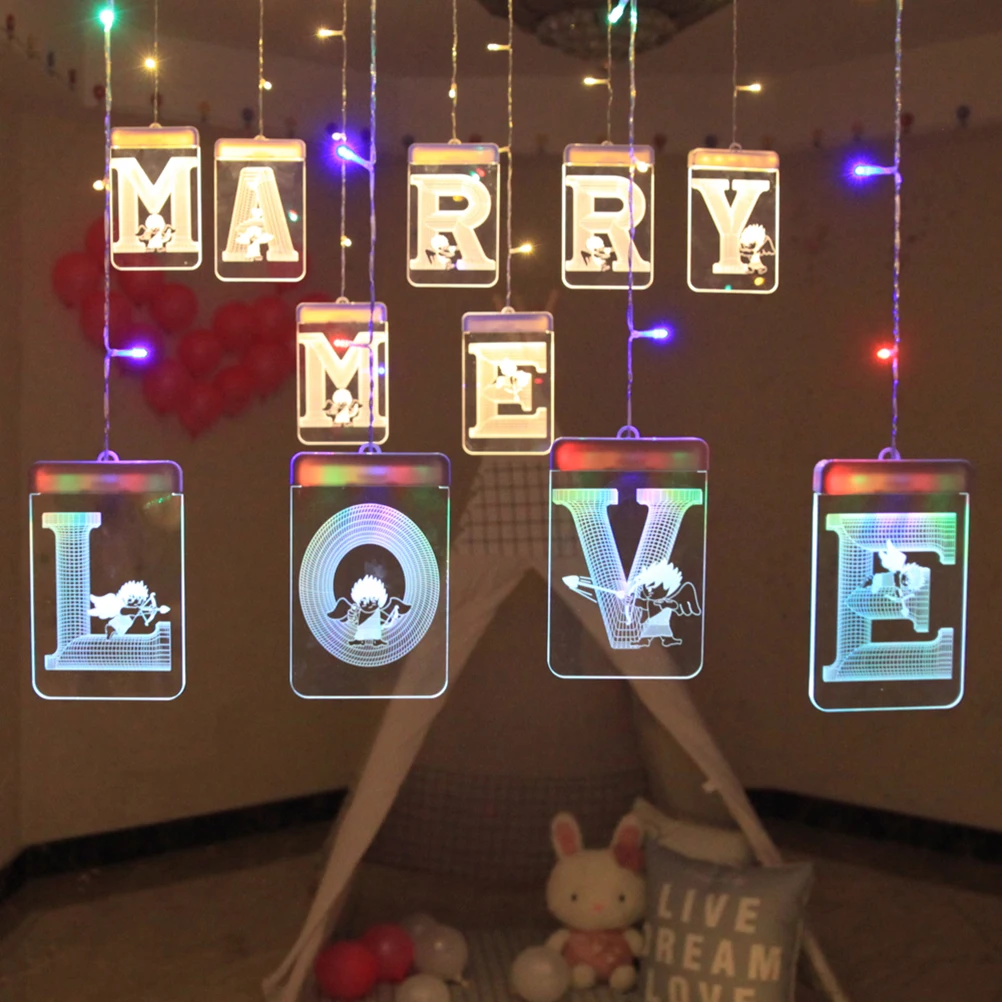 

MARRY ME LED String Lights Proposal Decor White C Lamps USB Glitter Flameless Romantic Wedding Party Decoration Festive