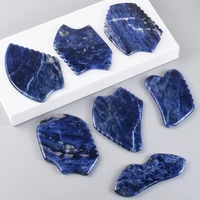 Pierre de Jade naturelle Gua Sha, peigne de Massage du visage à rayures bleues, outil de grattage de la peau du visage, beauté et santé, Anti-Cellulite, soulage le SPA 2
