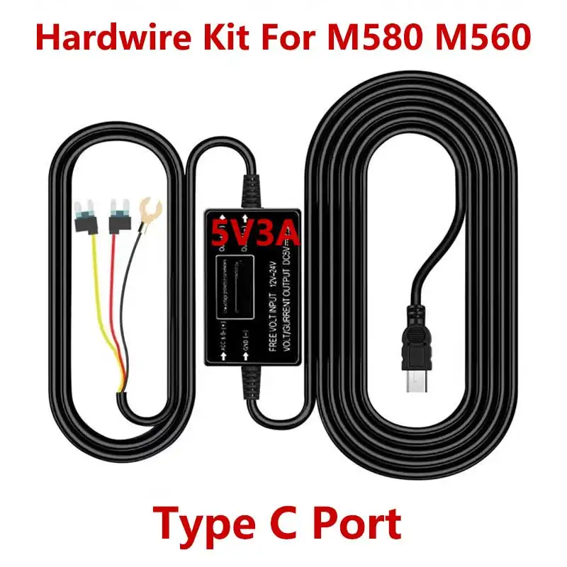 

for AZDOME 5K M580 M560 GS63 Pro Hardwire Kit for Car DVR 24H Parking Monitor Low Vol Protection Type-C Port 12V-24V in 5V3A Out