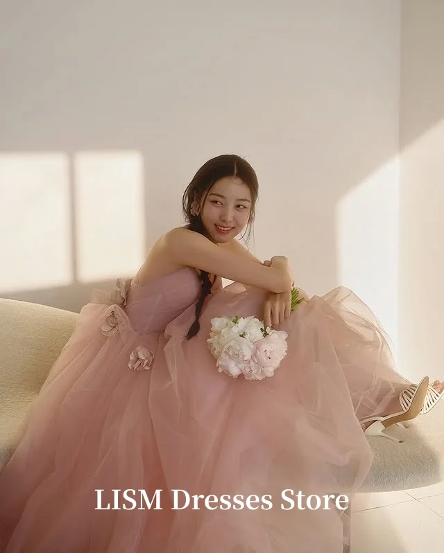 LISM スイートハートピンクイブニングドレス 韓国風フォトシュート用スイートプロムガウン コルセットバックパーティードレス カスタム結婚式ドレス