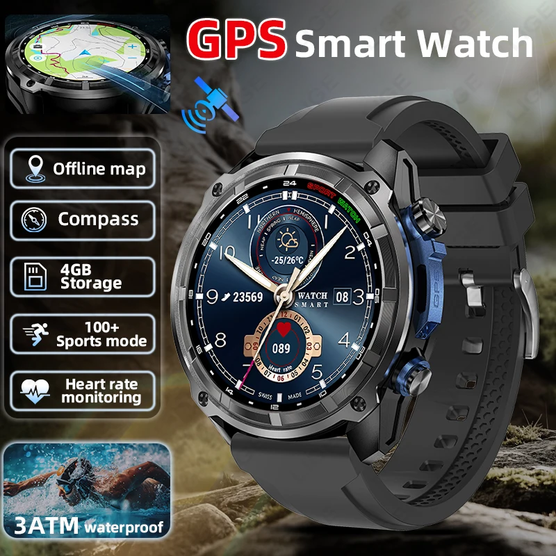

LIGE Men's Smart Watch Military Built-in GPS Offline Map Heart Rate Monitoring Compass Altitude Air Pressure Outdoor Smartwatch