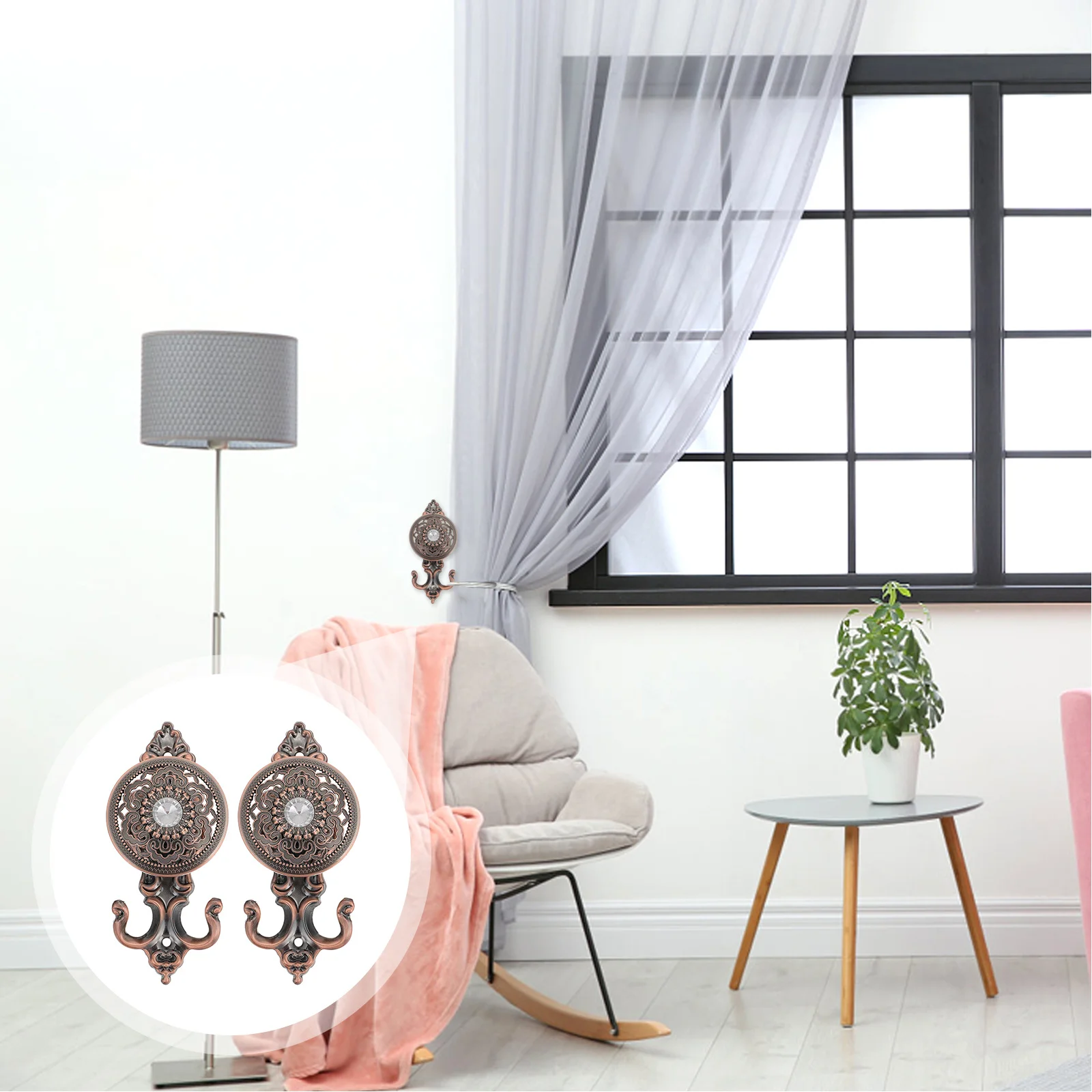 

1Pair Curtain Hooks Fixing European Style Aluminum Alloy Decorative Tiebacks Wall Holders Home Fixing Curtain Hooks