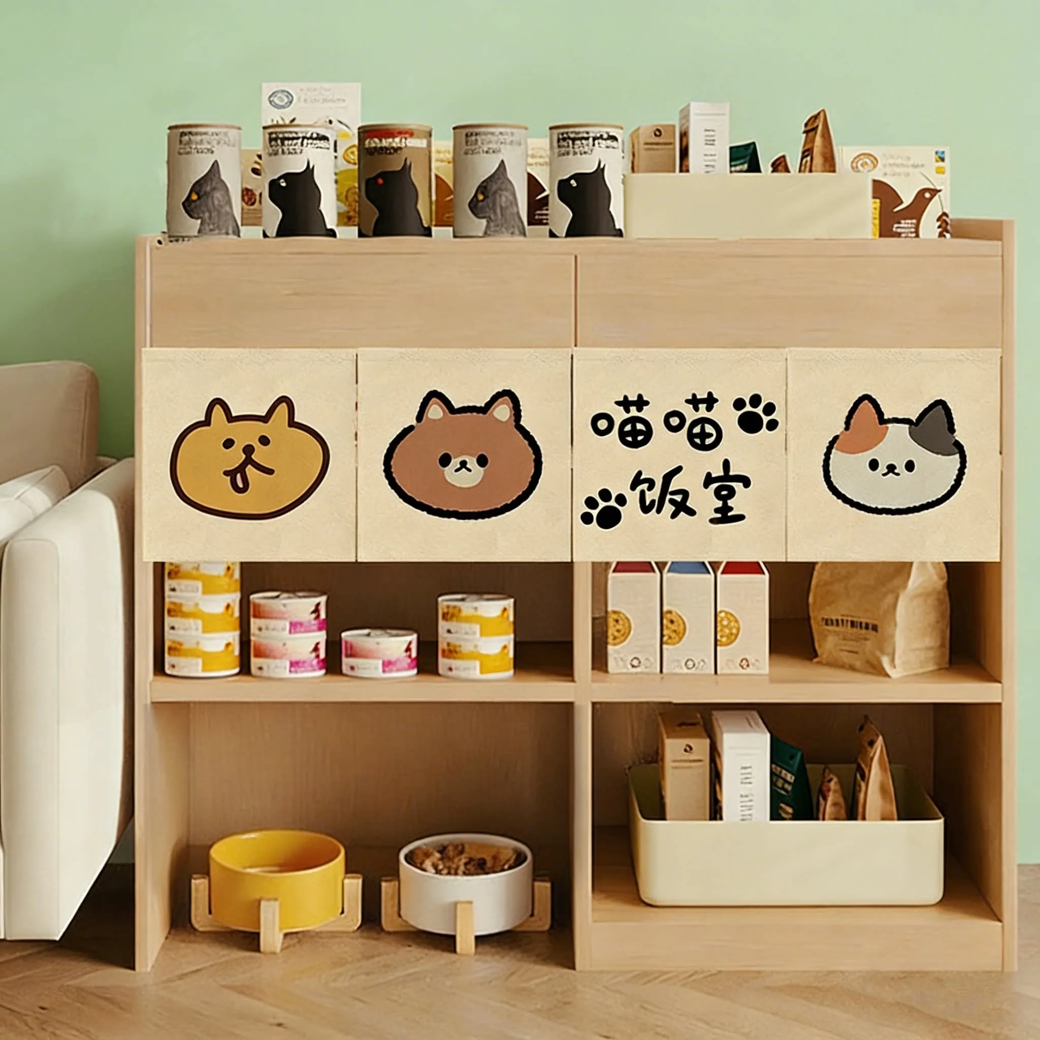 VIKAMA Cartoon Cat Cafe Door Curtain Pet Litter Box Privacy Cover Thickened Scratch Resistant Noren