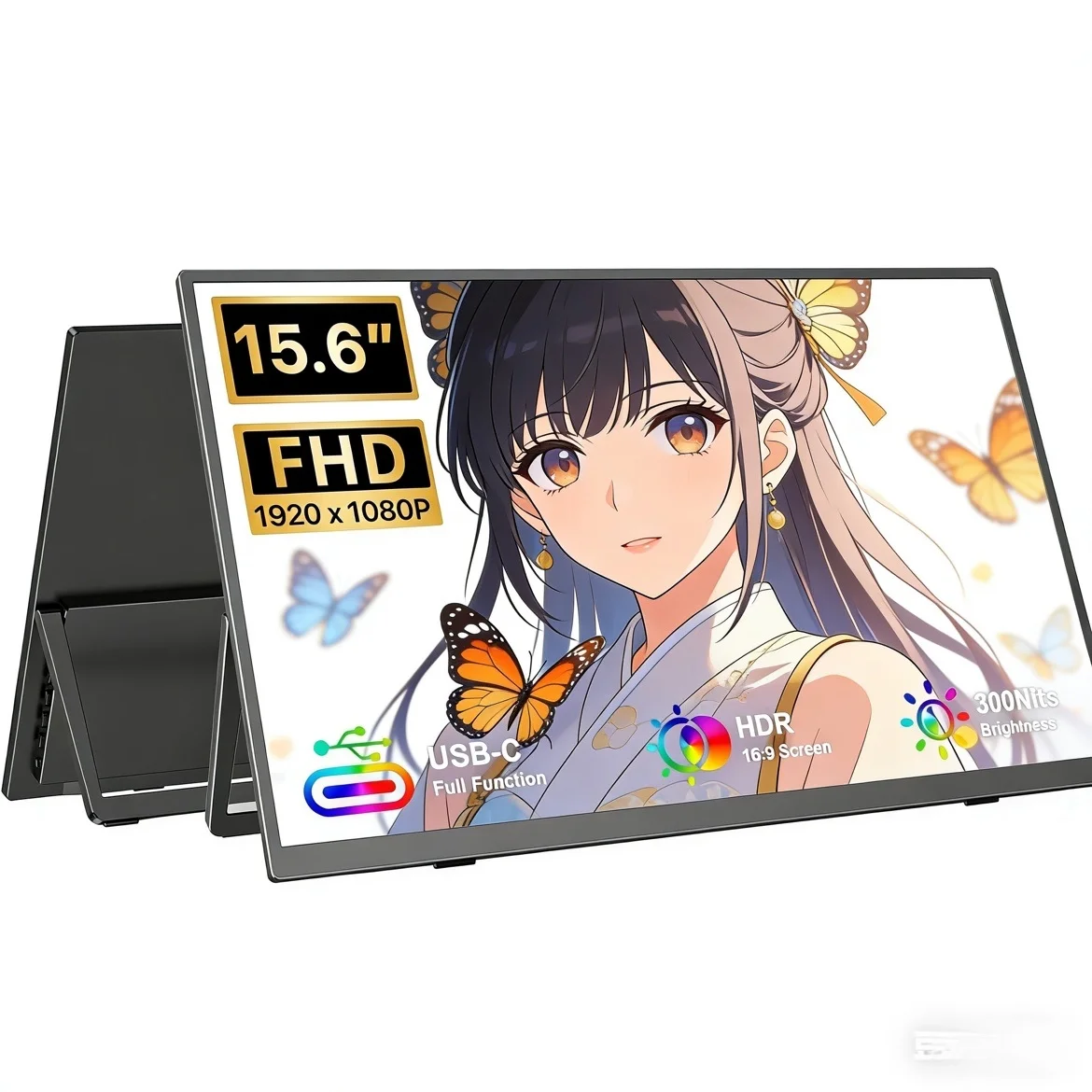 UPERFECT 15.6インチポータブルディスプレイ薄型1080 P 100%sRGB HDRノートパソコンディスプレイ1920 x 1080 16：9調節スタンドVESA HDMI USB-Cプラグアンドプレイ携帯ゲーム機第2画面内蔵