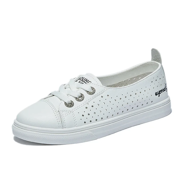 Zapatos transpirables de punta redonda para mujer, zapatillas informales que combinan con todo, a la moda zapatos de tenis, vestido pequeño, 2024
