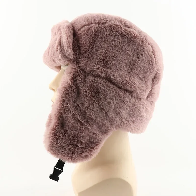 Men Women Soviet Badge Russian Ushanka Pilot Bomber Hat Mens Faux Fur Army Military Winter Trapper Earflap Snow Caps