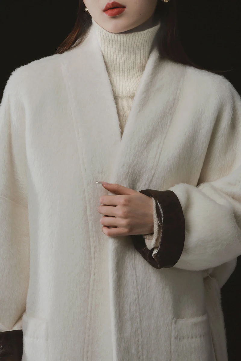 Autumn Winter Double Face Alpaca Women's Coat Black Wool Coat Temperament Noble Luxury Casual Warm Comfortable Women's Clothing