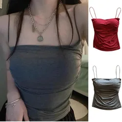 Hot Selling Vest Camisole Sleeveless Spaghetti Strap Tees Shirt Sexy Womens Tank Tops Cropped Top Solid Built In Bra Casual Slim