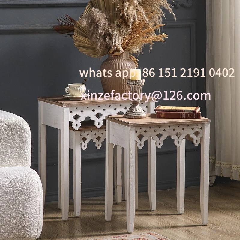 Customizable American Carved Vintage Side Table, Living Room, Sofa, Side , Balcony, Small Square Table, Small Table