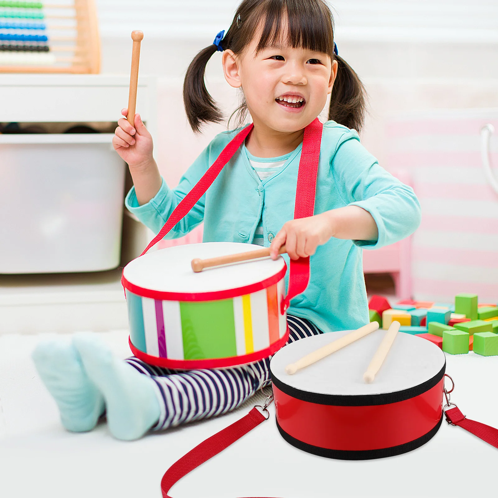 

Children's Marching Drum for Baby Drums Kids Hand Present with Neck Strap Kit -