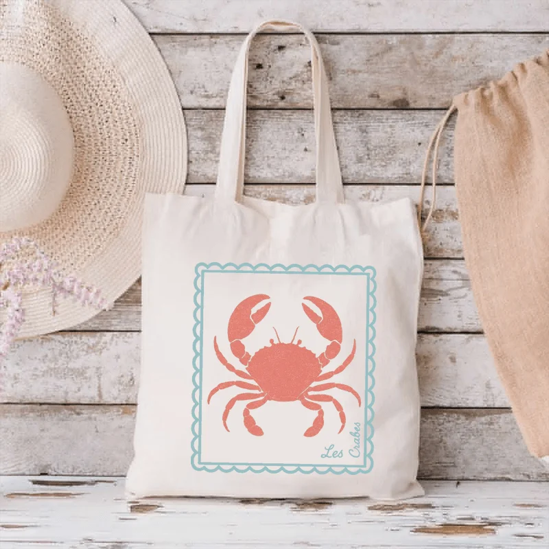 Handbag Adorable Cartoon Crab Illustration on a Light Beige Tote Bag Unisex Beach Bag Perfect for Travel Shopping Bags