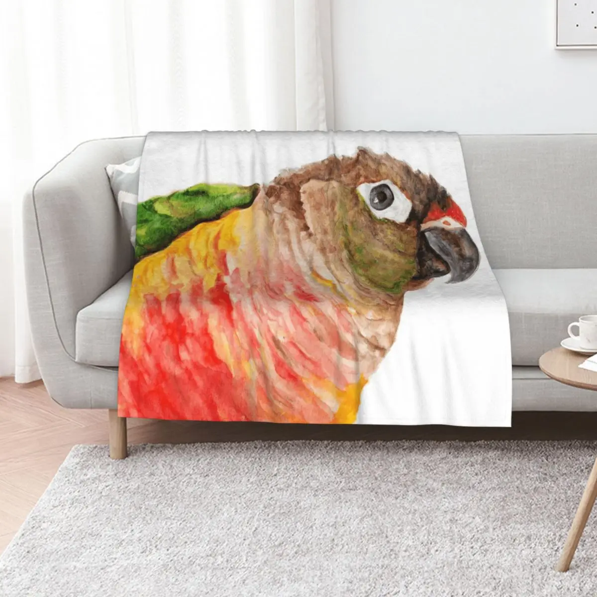 Green-cheeked Conure - Watercolor Art Red Yellow Green Throw Blanket Sofa Single Fashion Sofas manga Flannel Blankets