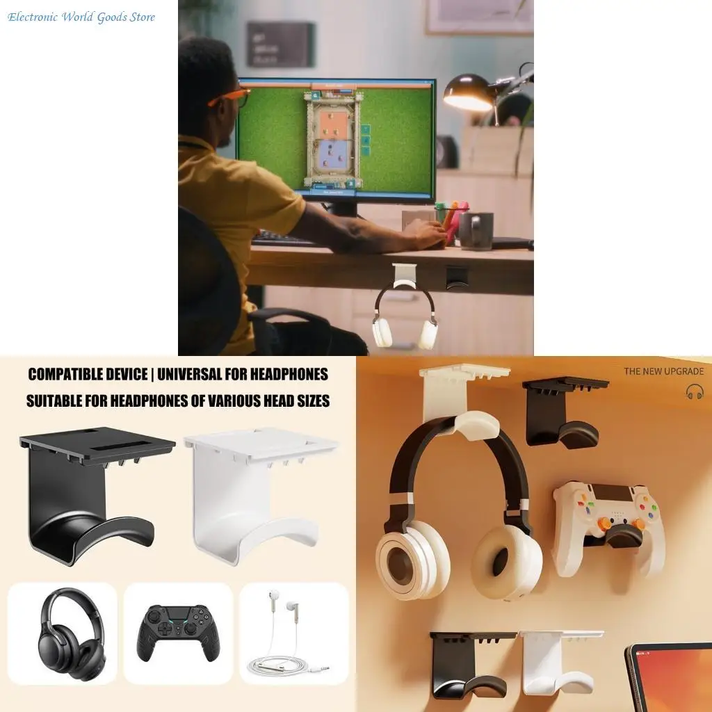 A3PD Adhesive Headphone Hook Under Desk Mount Bracket For Gaming Headset Controller