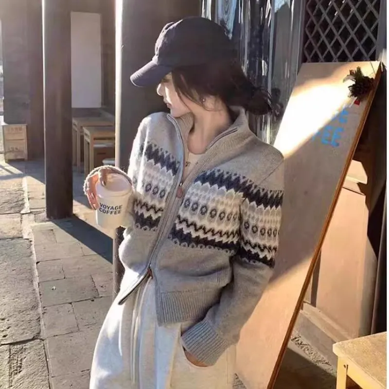 

Fel Island, женский кардиган из 100% мериносовой шерсти с воротником-стойкой на молнии, осенне-зимний толстый повседневный модный вязаный кашемировый свитер