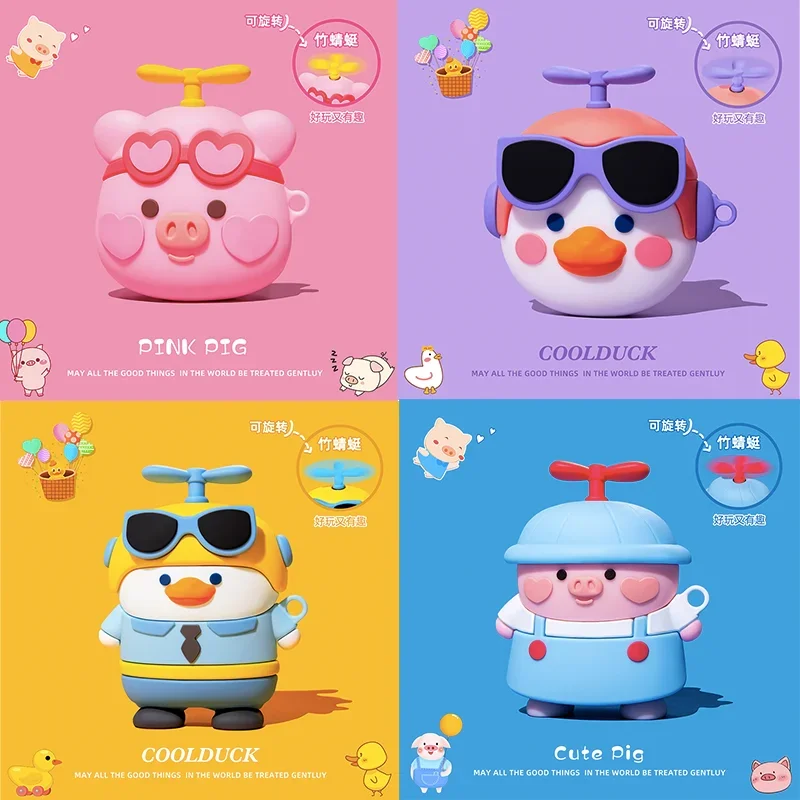 Cute Bamboo dragonfly Earphone Case For Airpods Pro Case Silicone Cartoon pig duck Headphone Cover For Airpods 1/2/3rd Case Bags