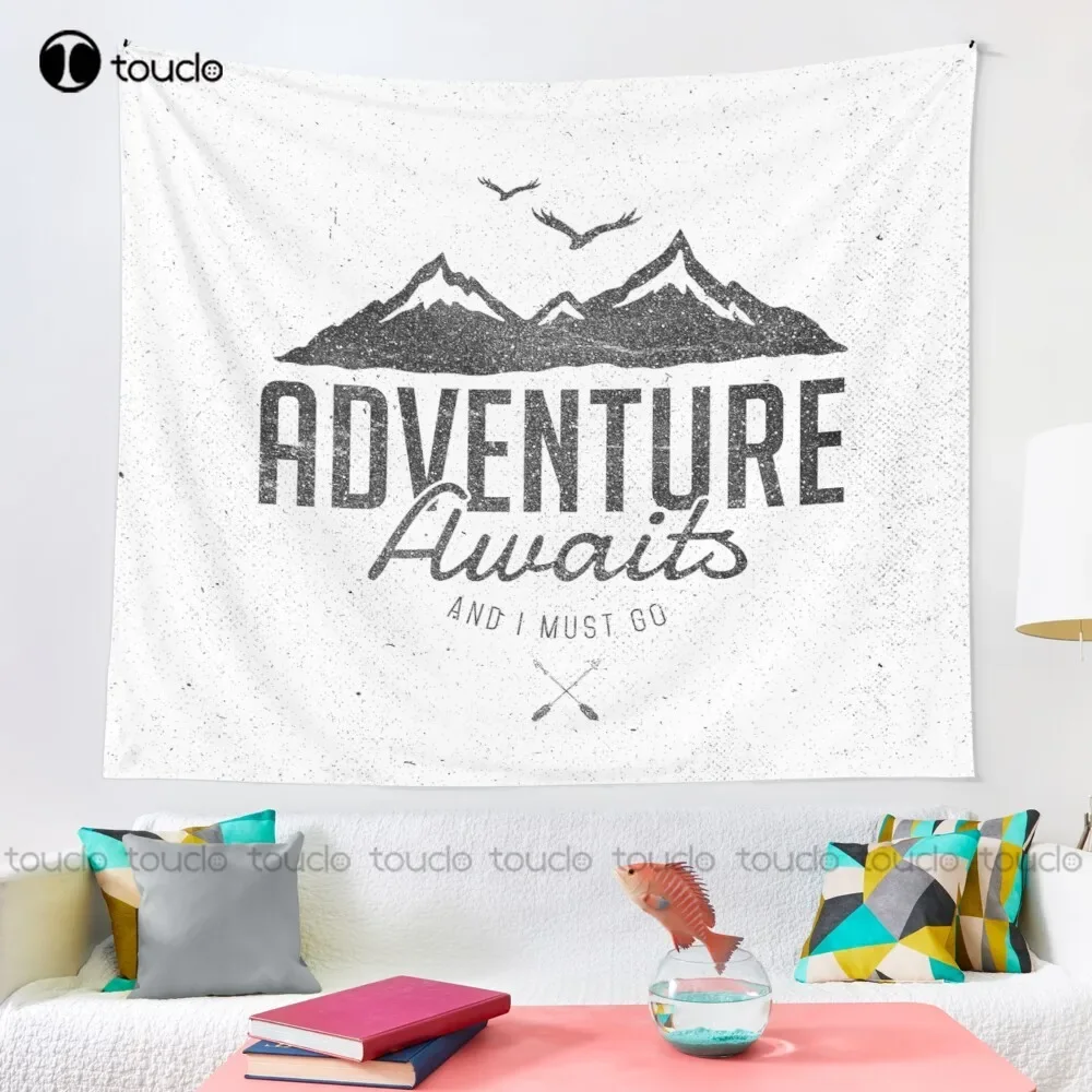 Adventure Awaits Type Typography Graphics Tapestry Hip Hop Tapestry Blanket Tapestry Bedroom Bedspread Decoration Wall Covering