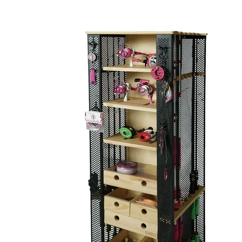 Fishing rod holder Wall-mounted vertical multi-functional display rack Rod storage rack Copy net Hand rod Rotatable base