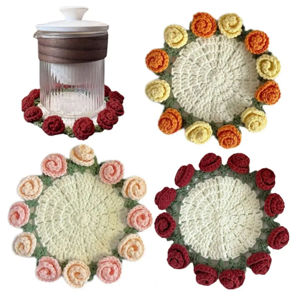 Soft Decorative Roller Coaster Set Crochet Flower Blanket Coasters Handmade Crochet Flower Coasters Set Vintage Rose Bouquet