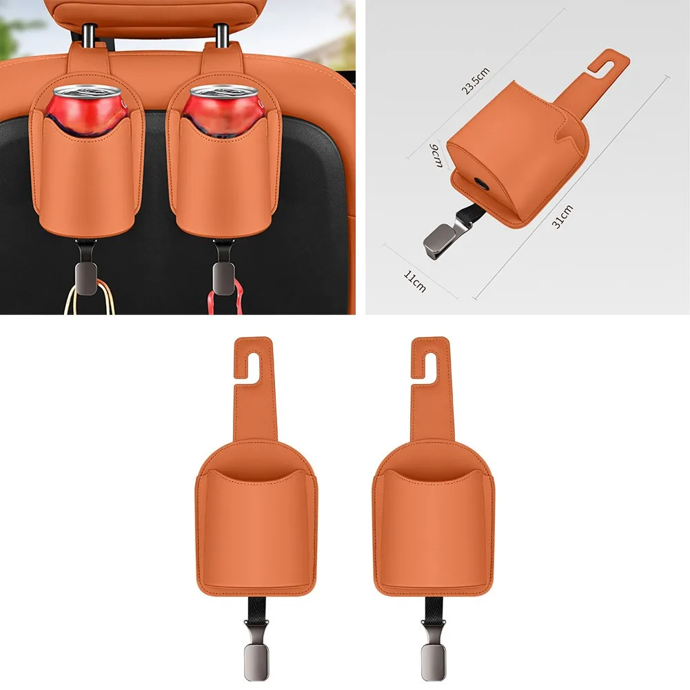 Car Seat Back Hook Organizer With Cup Holder Drink Storage Bag For Auto Interior PU Leather Multi Function Accessory