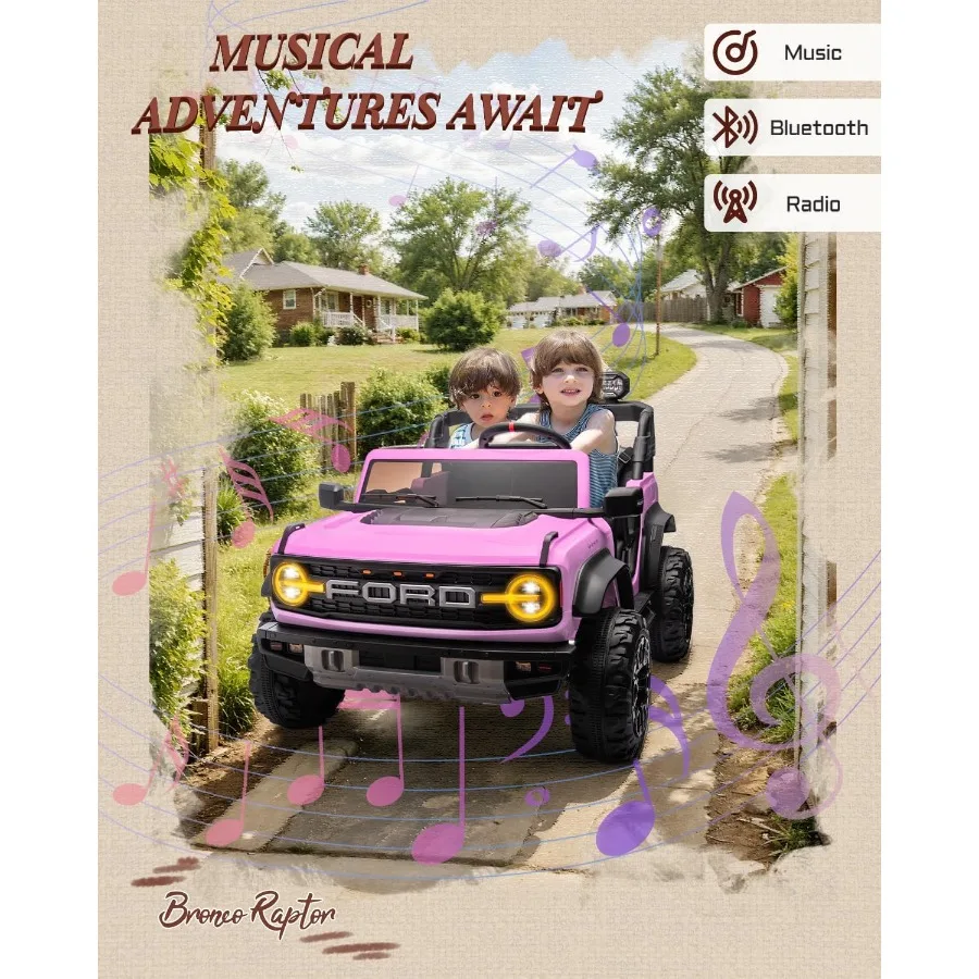 24V Ride on Toys for Big Kids, Licensed Ford Bronco Raptor 2 Seater Ride on Cars with Remote Control, Ride on Truck w/ 4-Wheeler