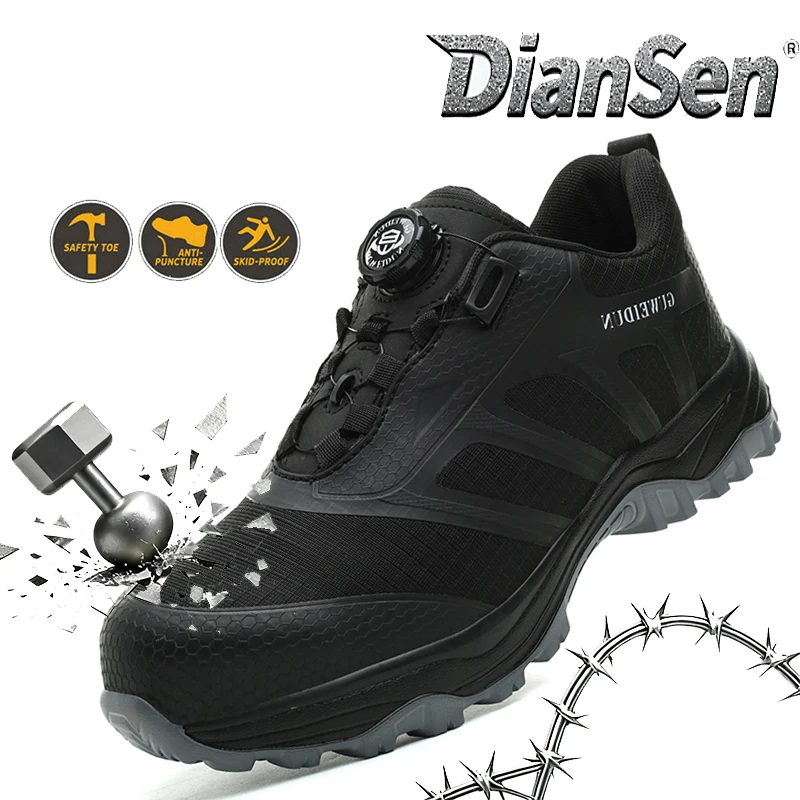 

Lightweight Breathable Sneakers Mens Work Shoes Rotary Button Shoes Steel Toe Indestructible Anti-smash Safety Shoes 41-46