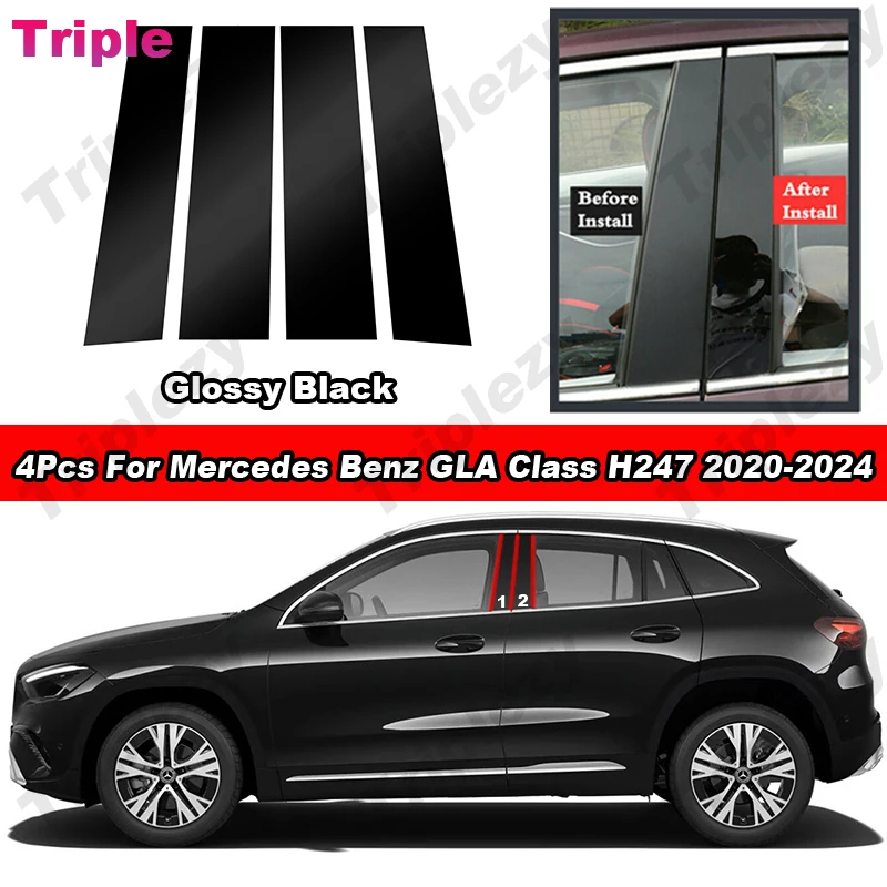 

4Pcs Gloss Piano Black/Carbon Fiber Pillar Post Door Side Window Decor Trim Cover For Mercedes Benz GLA Class H247 2020-2024