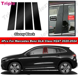 4Pcs Gloss Piano Black/Carbon Fiber Pillar Post Door Side Window Decor Trim Cover For Mercedes Benz GLA Class H247 2020-2024