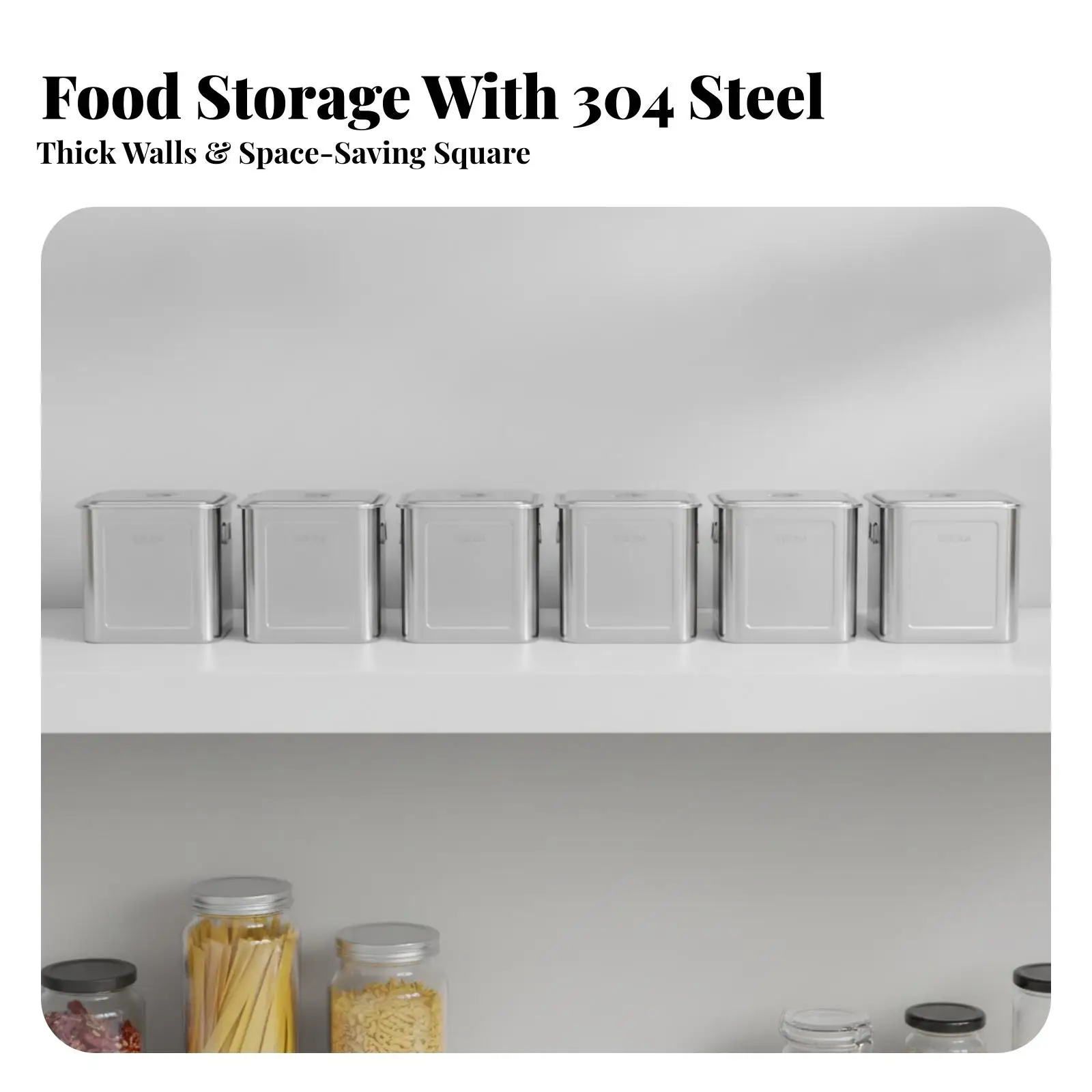 304 Stainless Steel Kitchen Storage Container with Lid Square Food Canister for Rice Flour Grains