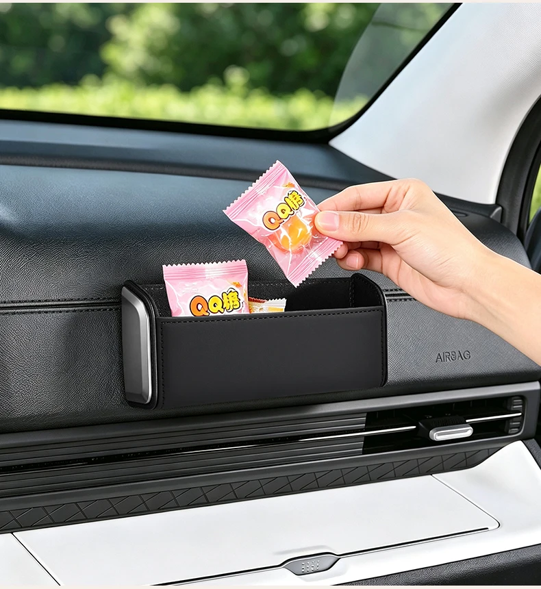 Selbstklebender Auto-Aufbewahrungsorganizer aus Leder mit Ladeanschluss, Mehrzweck-Aufbewahrungsbox für die Fahrzeuginnenausstattung – Detail 17