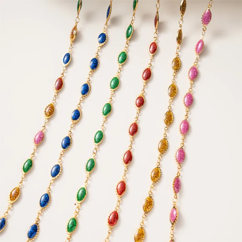 1meter Gold Plated Stainless Steel Colorful Enamel Heart Eye Chain for DIY Women Men Choker Bracelet Anklet Jewelry Making