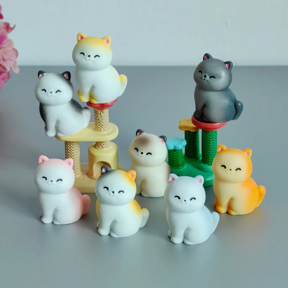 8pc Cute Smile Cat Small Animal Hug Card Gift Decoration Resin Craft Miniature Figure Tiny for Bonsai Fairy Garden Home Decor